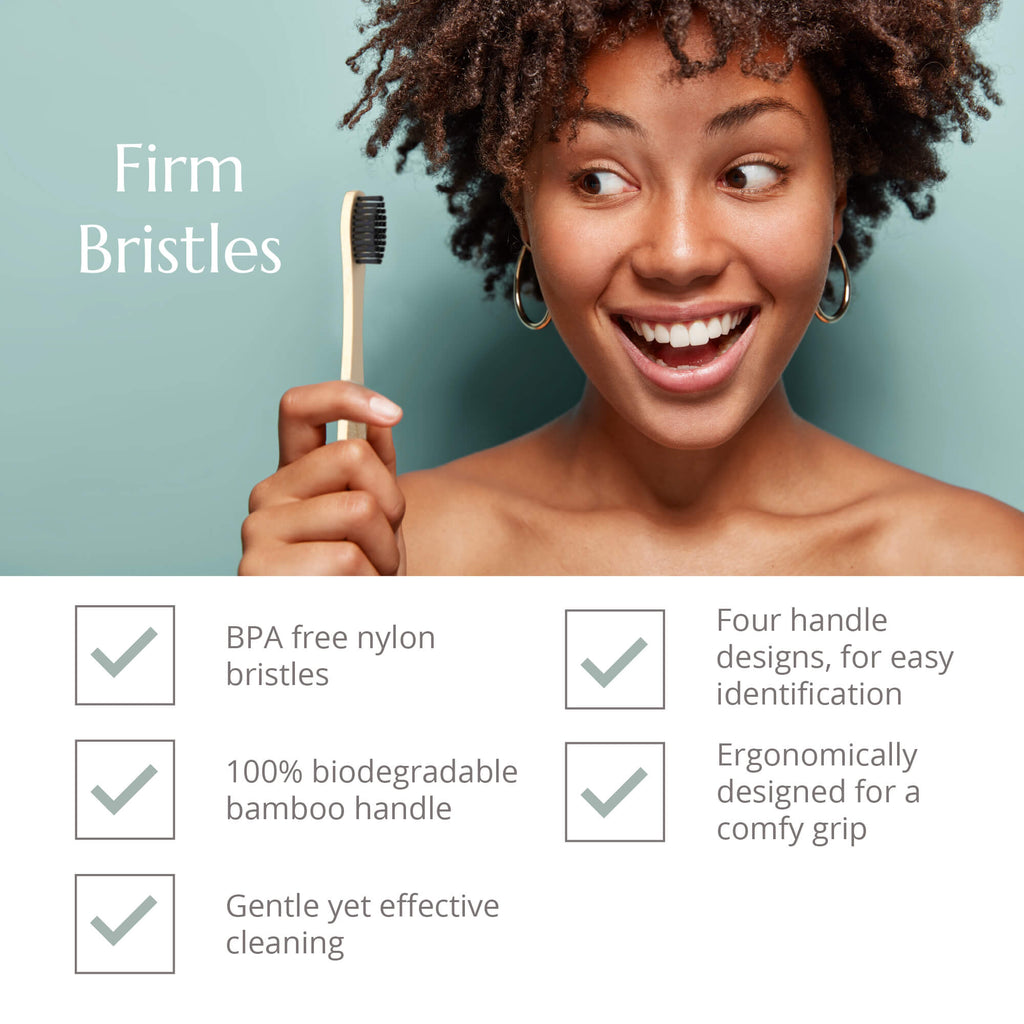 Adult Bamboo Toothbrush 4 Pack with Firm Bristles