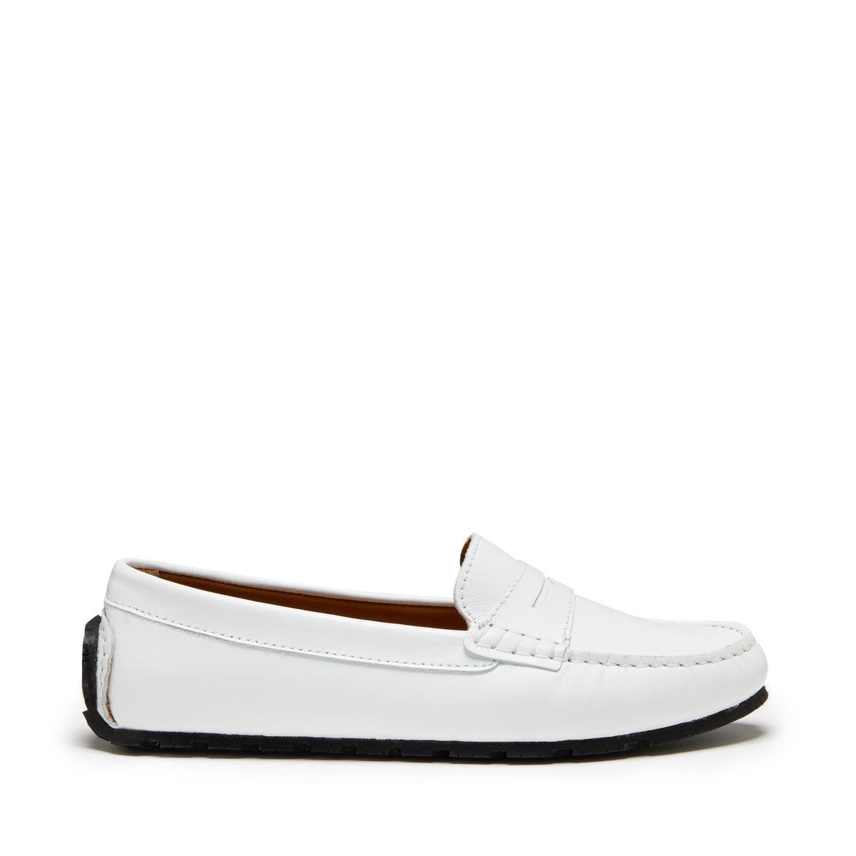 White Leather Penny Loafers with Recycled Tyre Sole