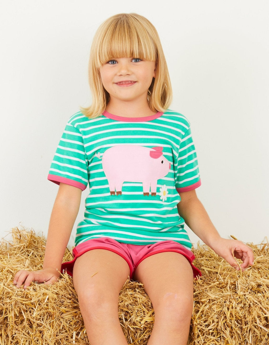 Organic Pig Applique Short Sleeved T Shirt