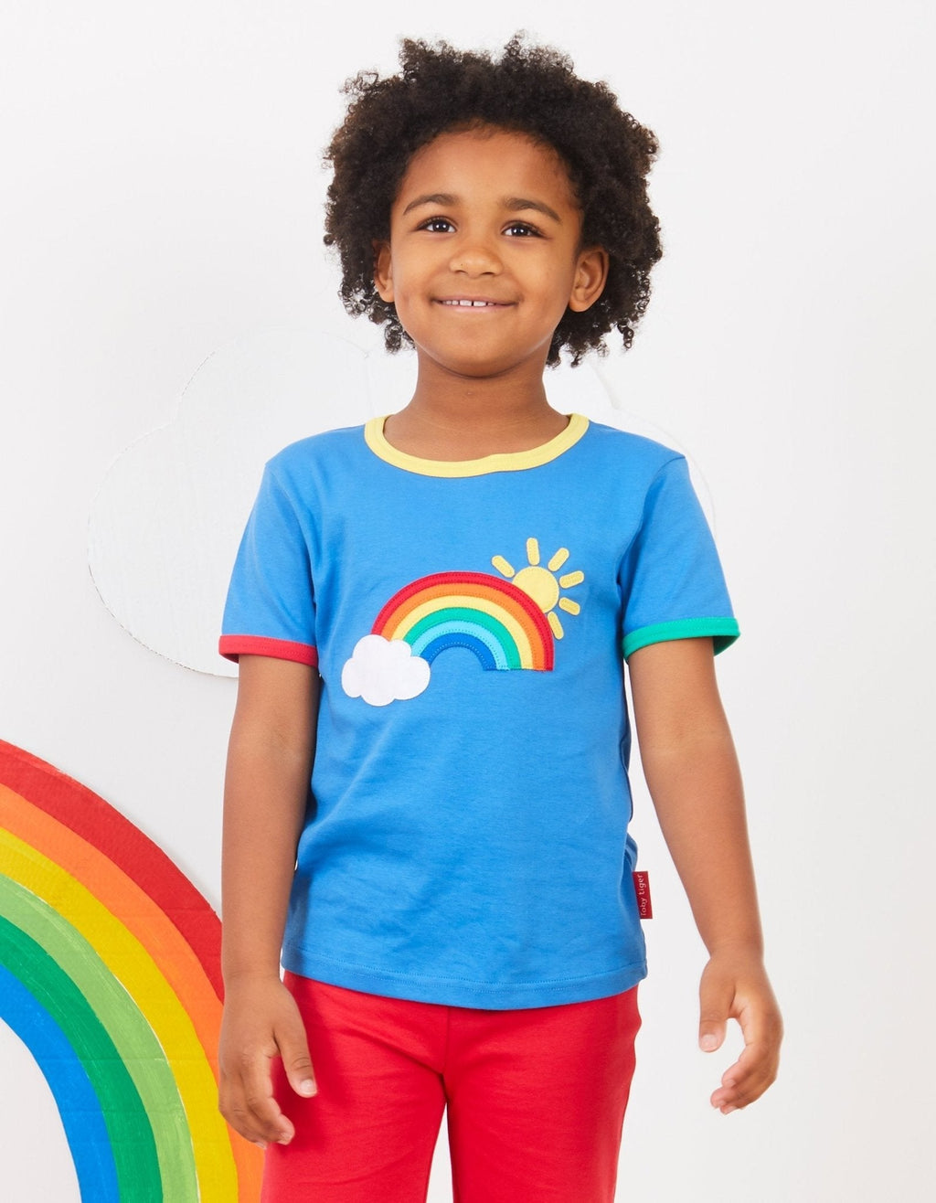 Organic Rainbow Sun and Cloud Applique Short Sleeved T Shirt