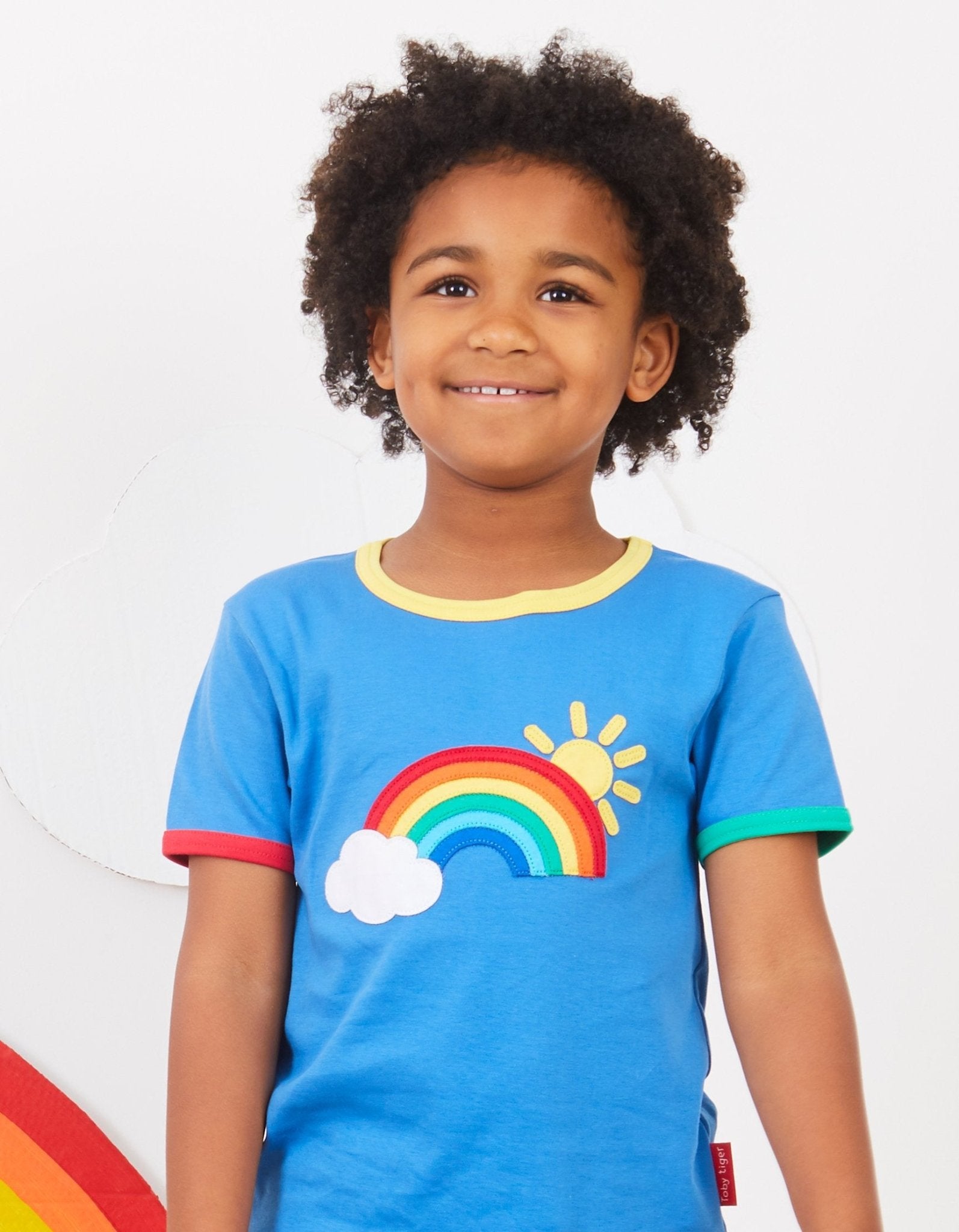 Organic Rainbow Sun and Cloud Applique Short Sleeved T Shirt