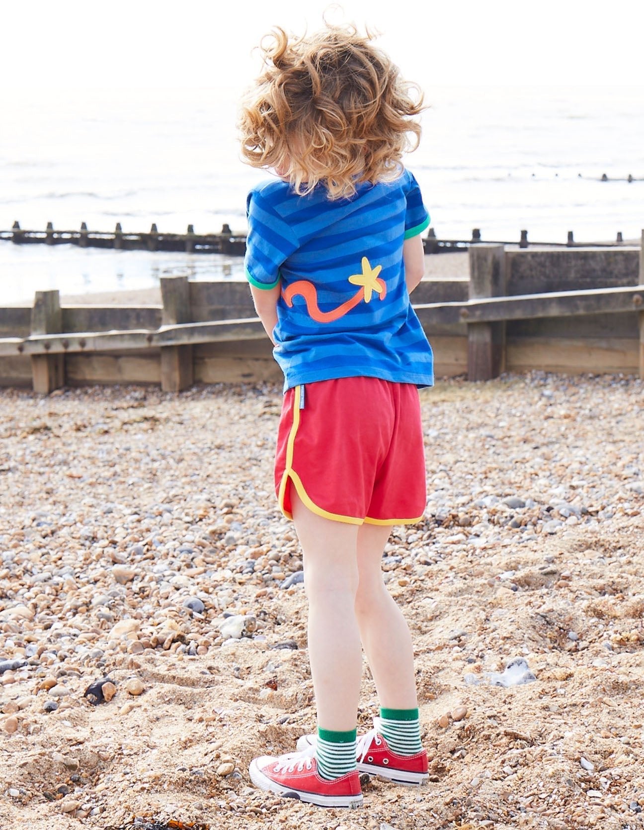 Organic Octopus Applique Dark Blue Striped Short Sleeved T Shirt