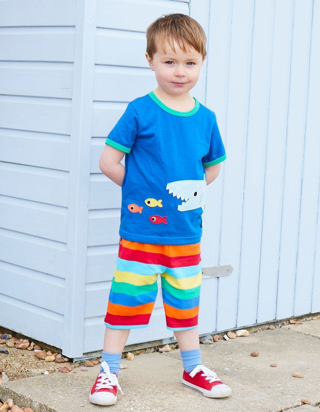 Organic Shark Applique Short Sleeved T Shirt for Kids