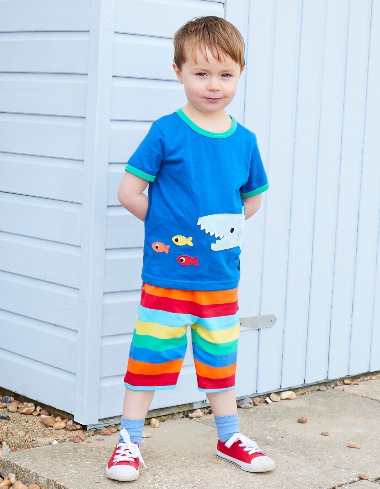 Organic Shark Applique Short Sleeved T Shirt for Kids