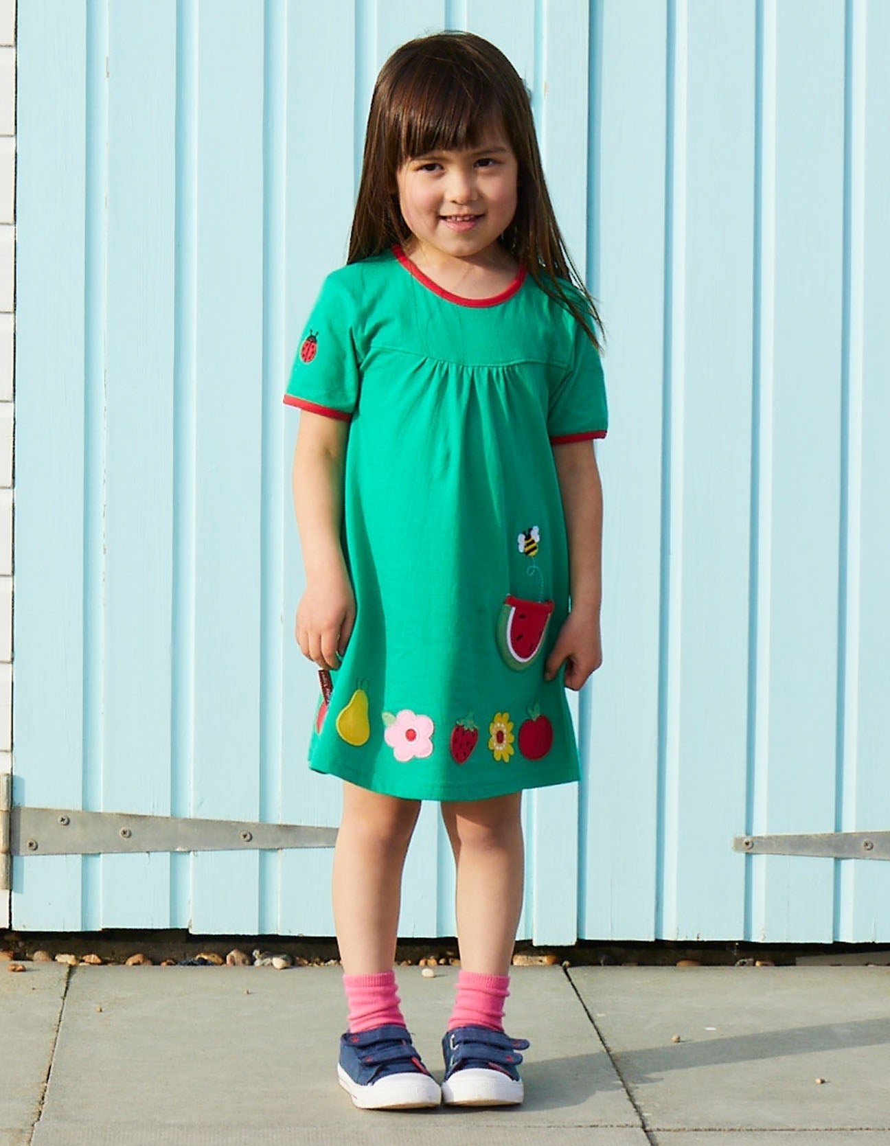 Organic Fruit Flower Applique T Shirt Dress for Children
