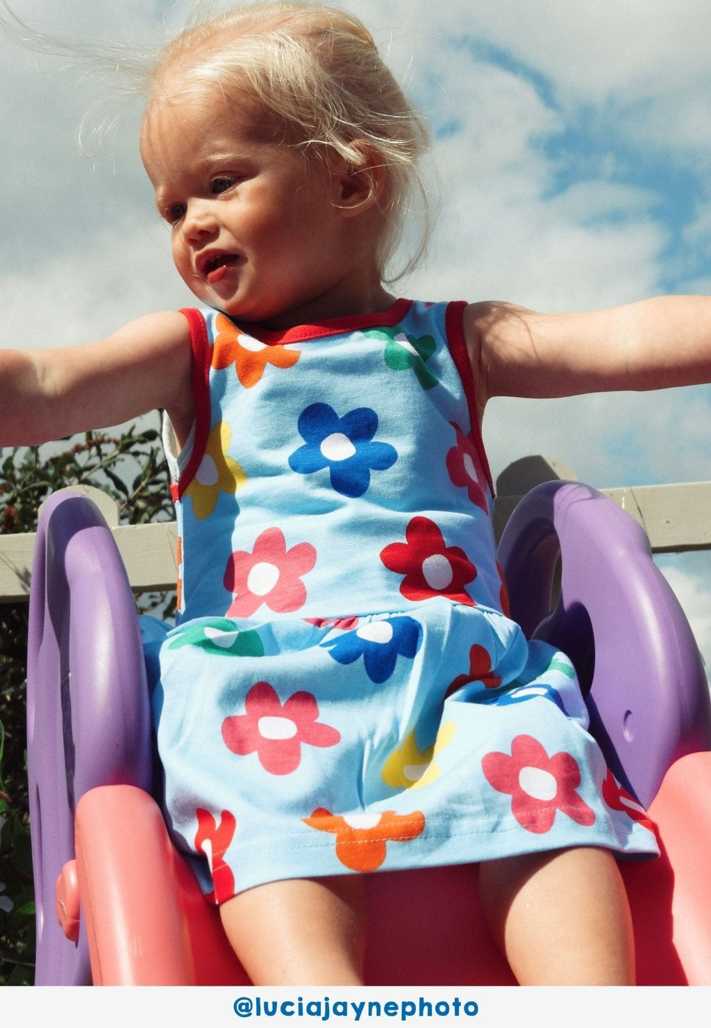 Organic Rainbow Bloom Print Summer Dress for Kids