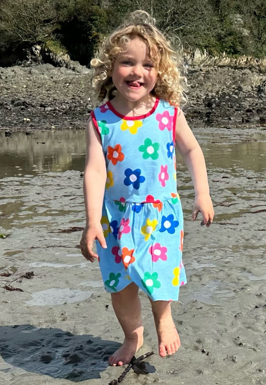 Organic Rainbow Bloom Print Summer Dress for Kids