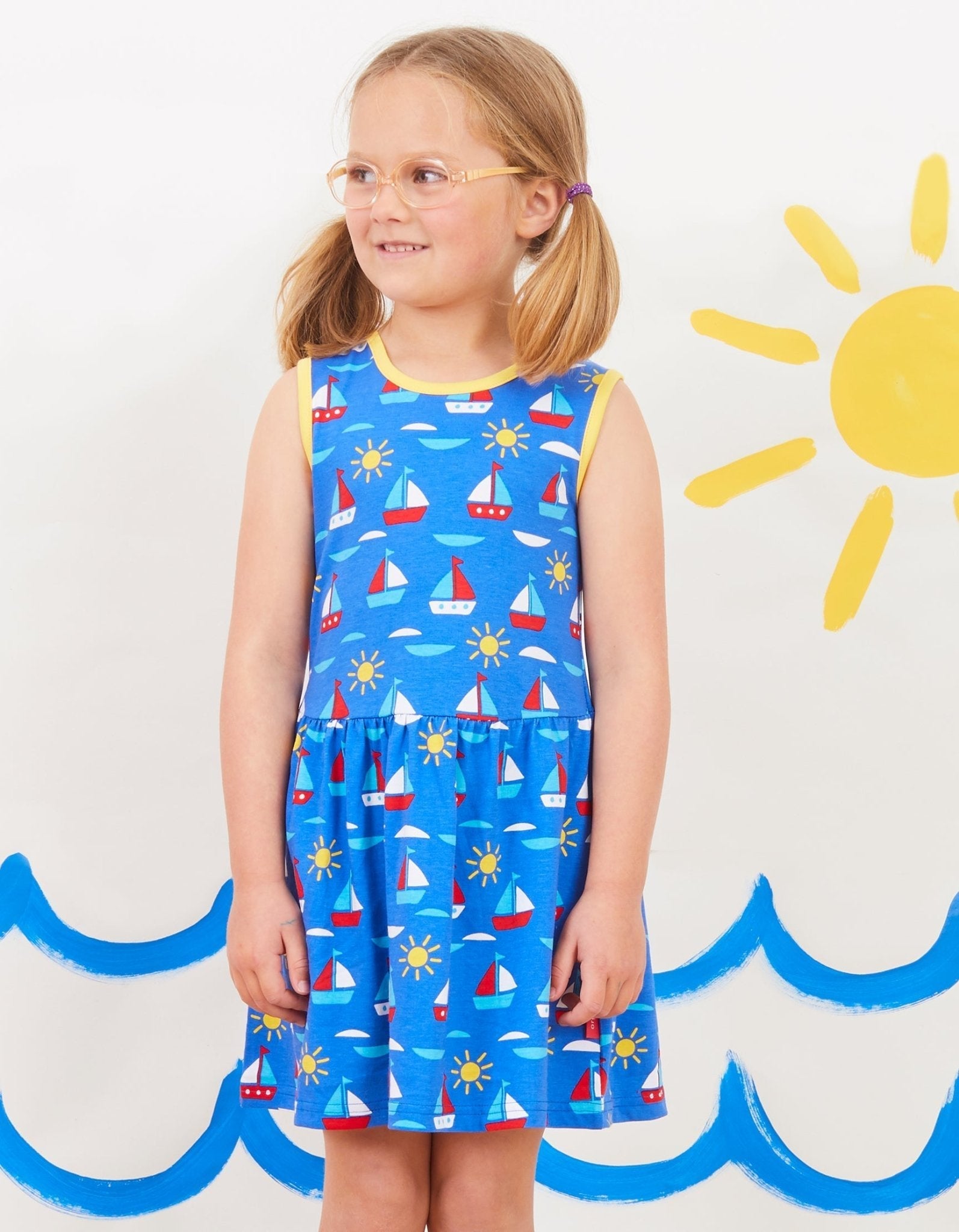 Organic Boat Print Summer Dress for Kids
