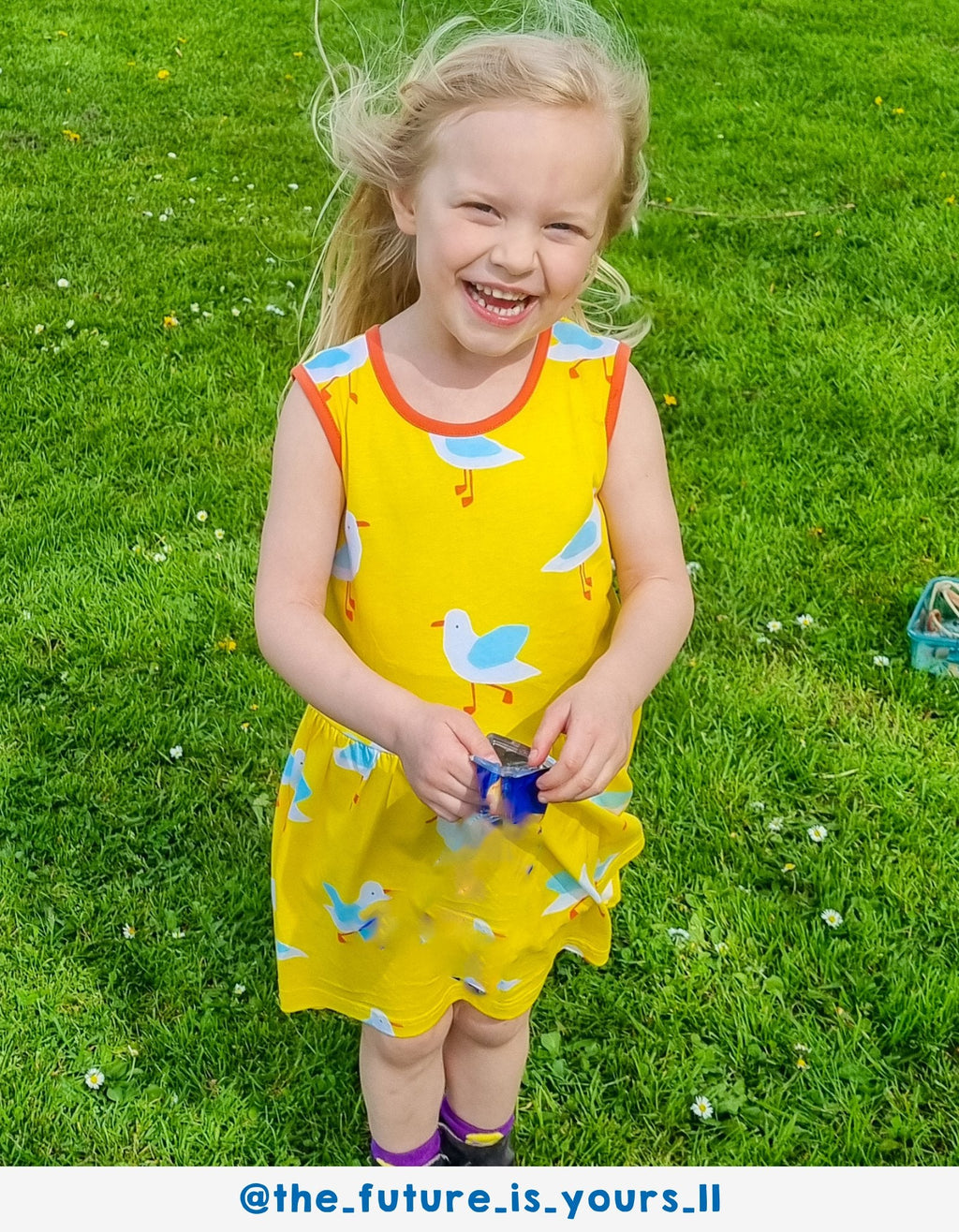 Organic Yellow Seagull Print Summer Dress