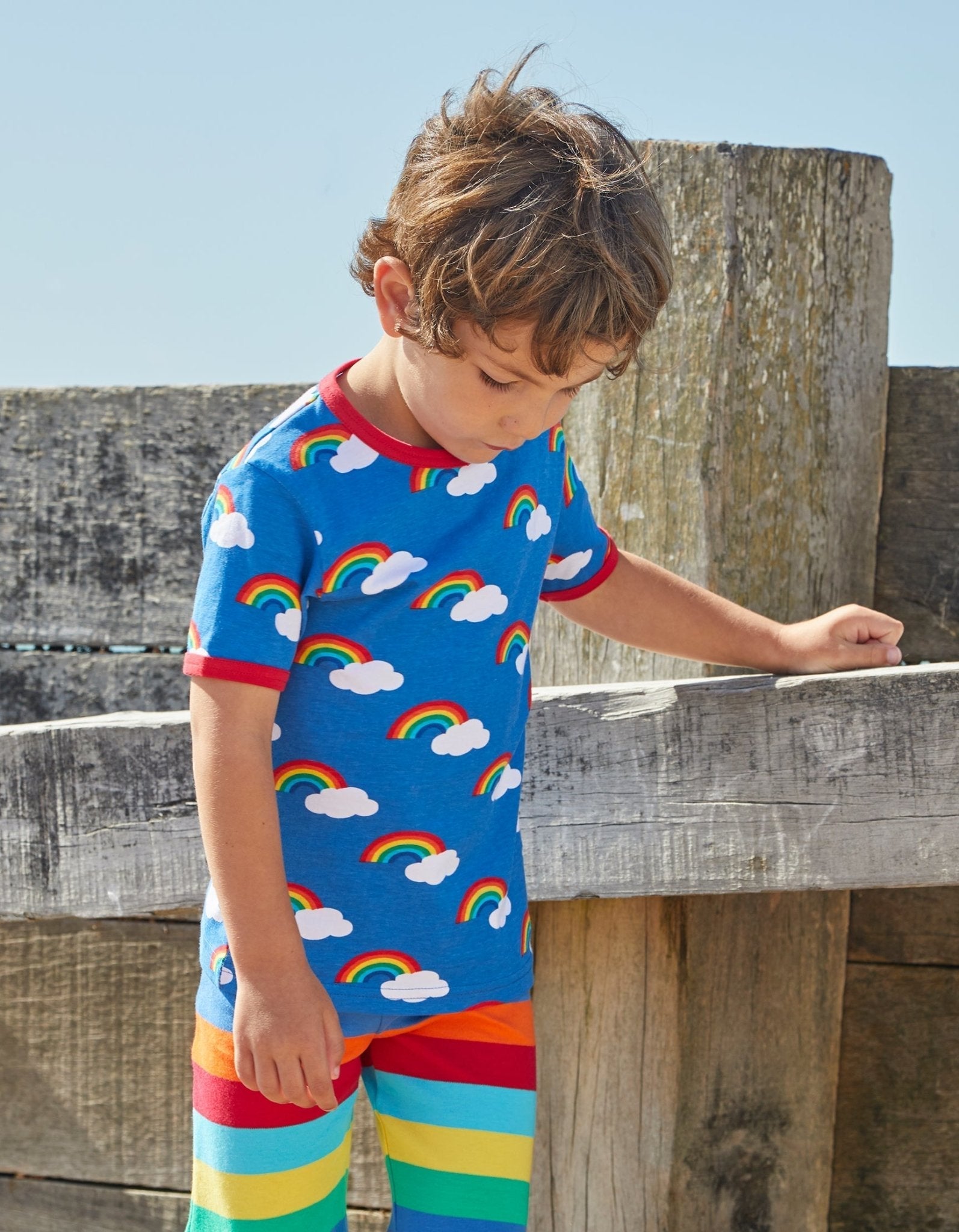 Organic Multi Rainbow Print Short Sleeved T Shirt