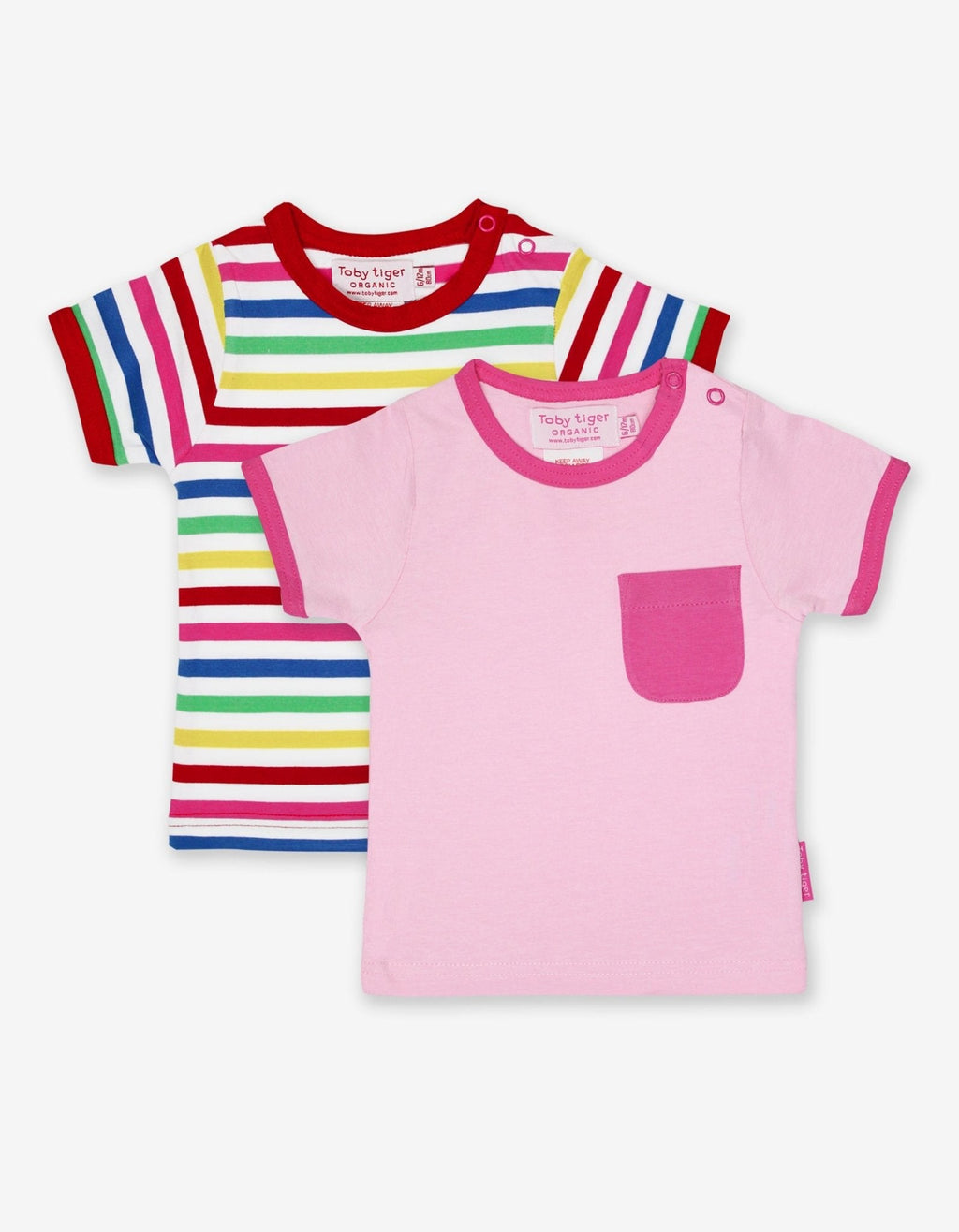Organic Pink Multi Stripe 2 Pack Short Sleeved T Shirt