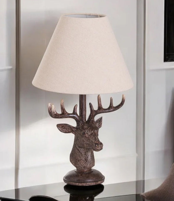 Stag Table Lamp with Linen Shade