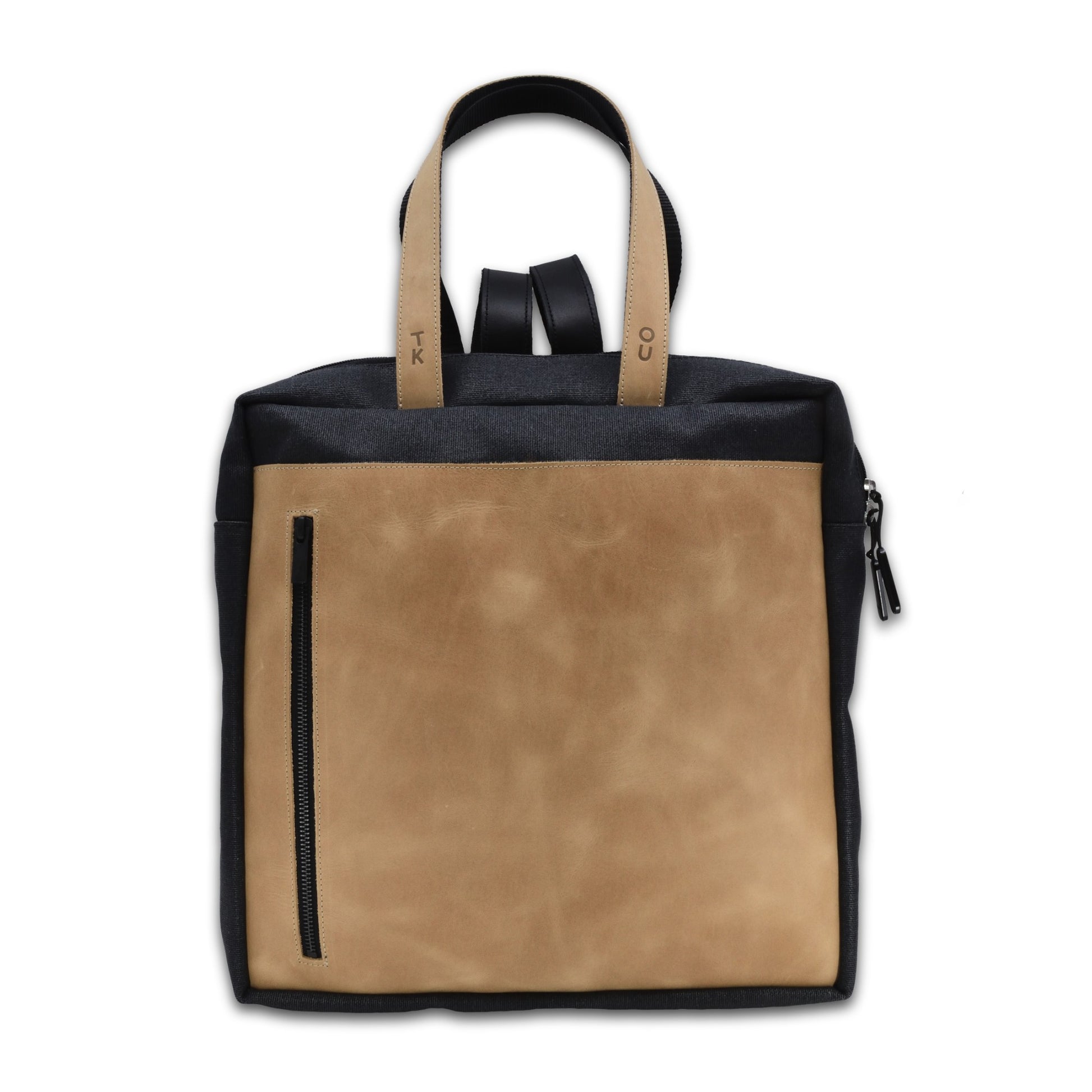 bold beige stockholm backpack with leather accents, showcasing its sleek design and anti-theft ykk lock