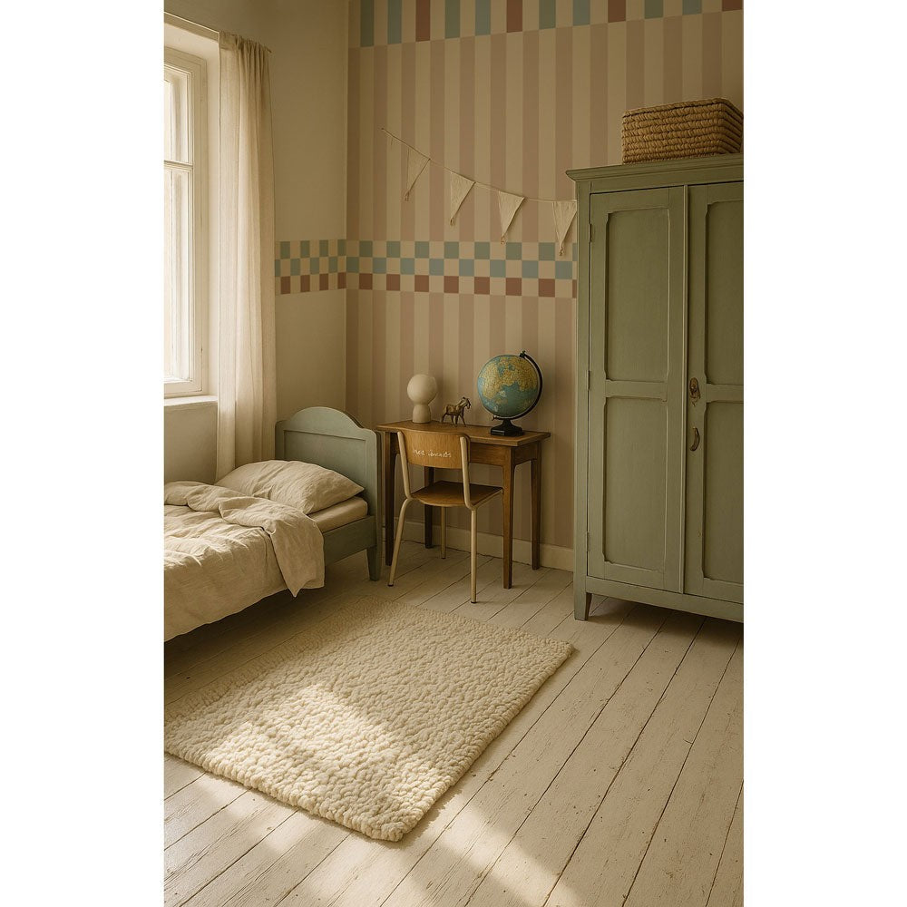 bold vintage stripe wallpaper with whimsical waves for a confident kids room decor statement