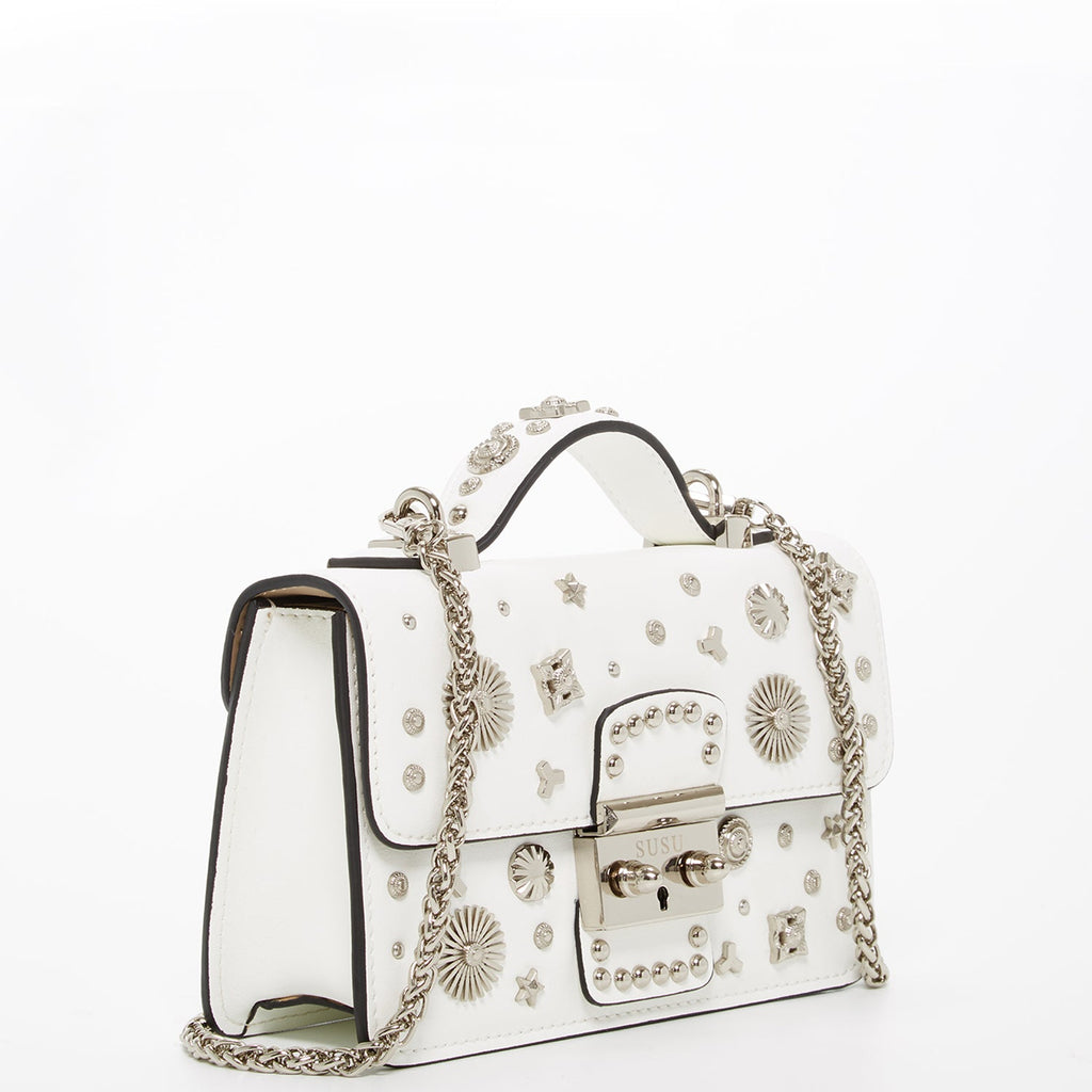 White Leather Crossbody Bag Small