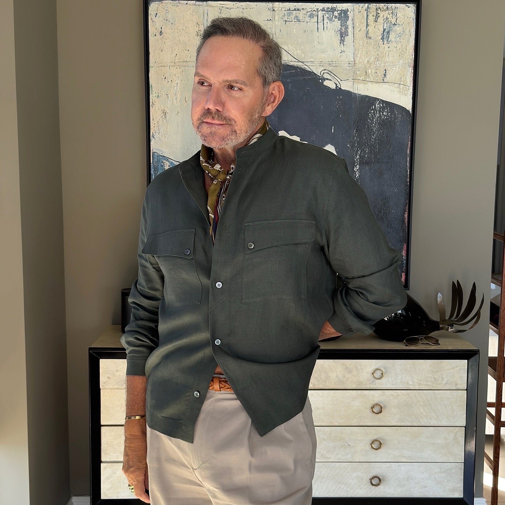 Stylised Bird Print Organic Cotton Silk Scarf - 30% Silk 70% Organic Cotton