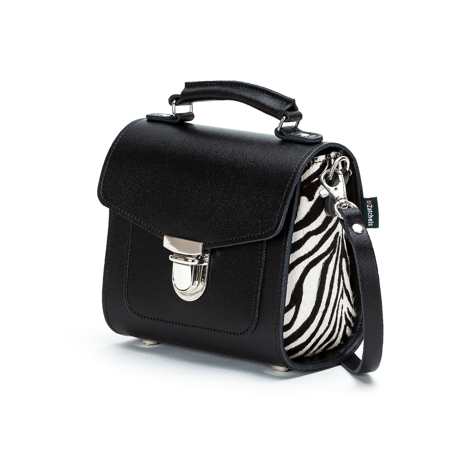 Handmade Leather Sugarcube Handbag - Zebra