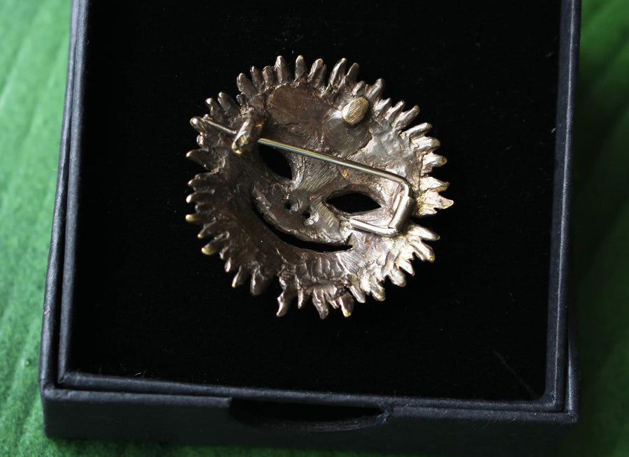 Sun Mask Brooch – Brass, Delicate Design, Made in Estonia by Hvitolg at www.brixbailey.com