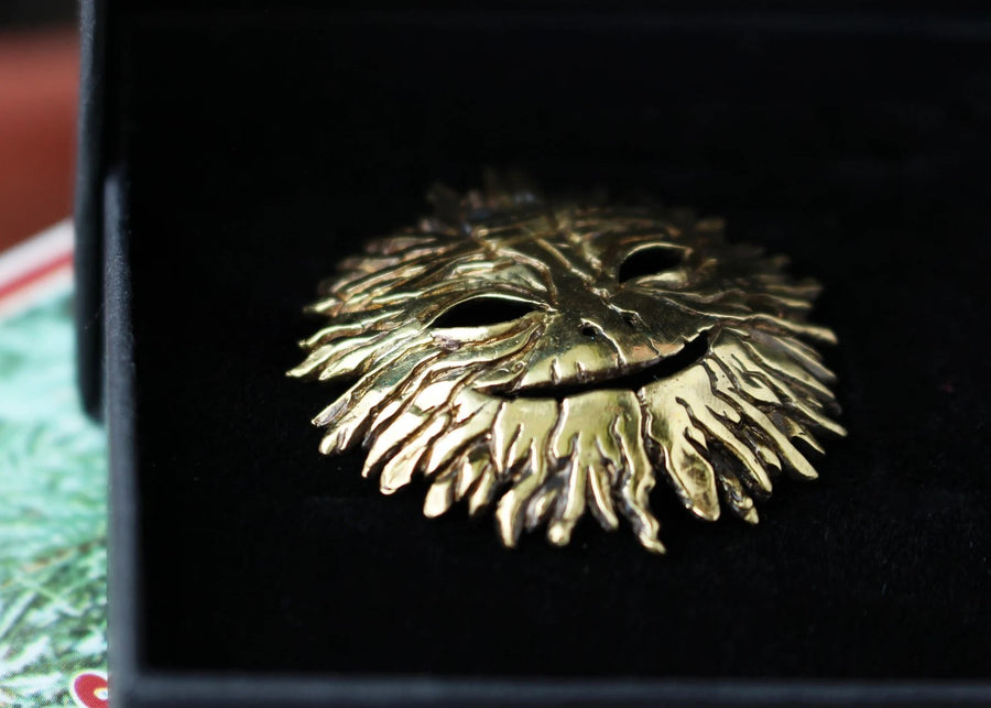 Sun Mask Brooch - Brass