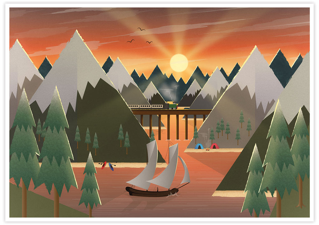 Sunset Lake Art for Kids