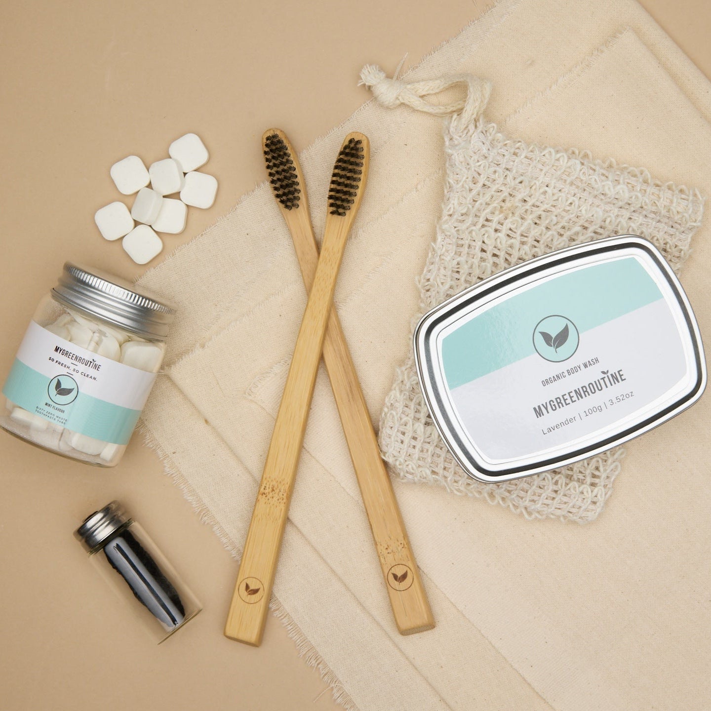 Sustainable Travel Kit with Bamboo Toothbrush, Toothpaste Tablets and Natural Body Bar