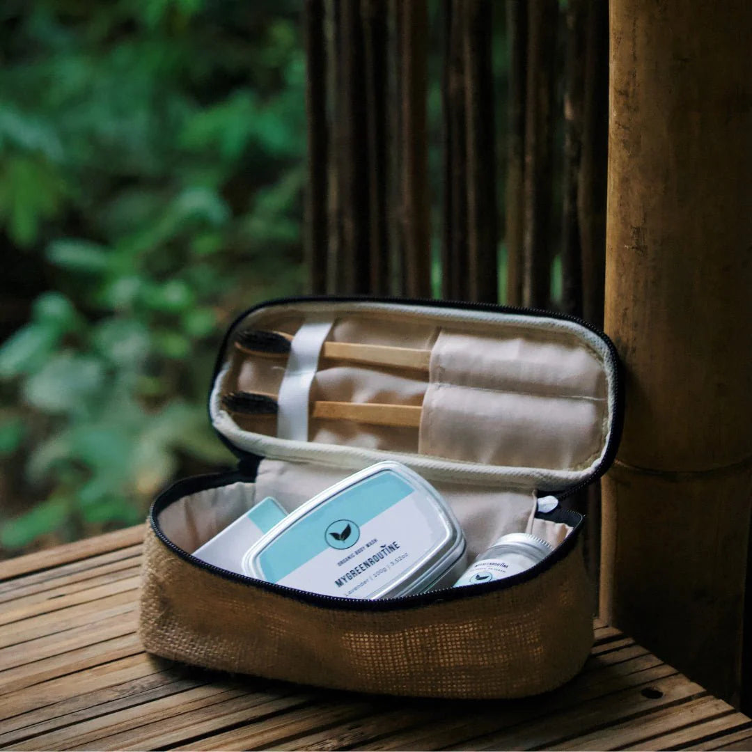 Sustainable Travel Kit with Bamboo Toothbrush, Toothpaste Tablets and Natural Body Bar