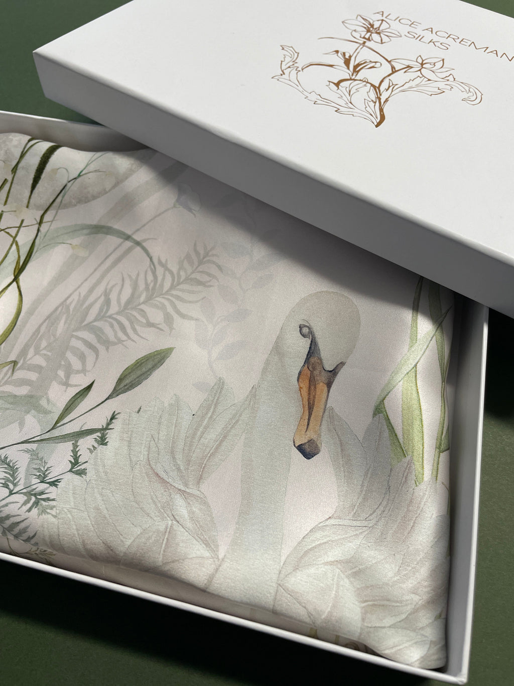 Cream Silk Pillowcase with Hand Painted Graceful Print Standard Oxford
