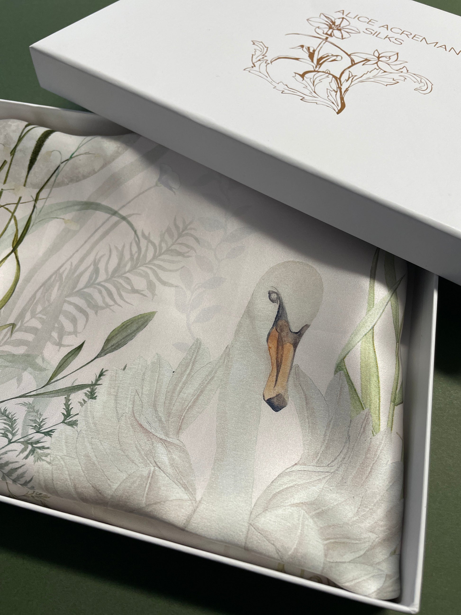 Cream Silk Pillowcase with Hand Painted Graceful Print Standard Oxford