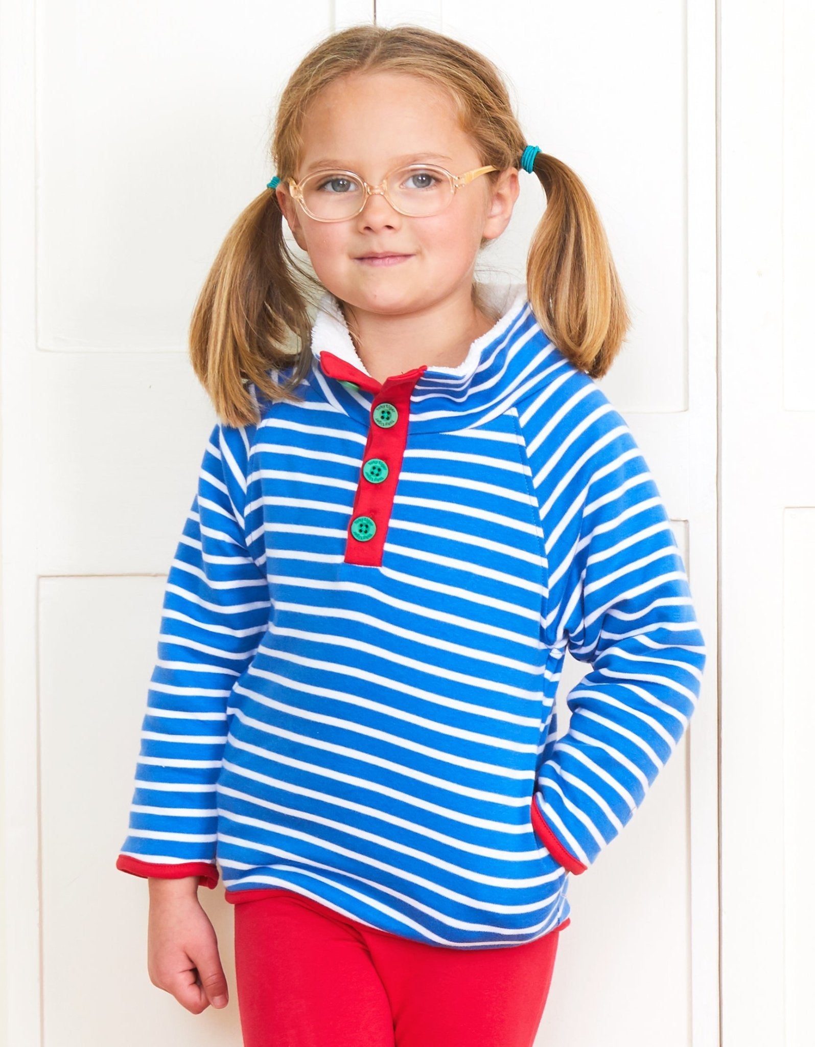 Organic Blue Breton Cosy Fleece Sweatshirt for Kids
