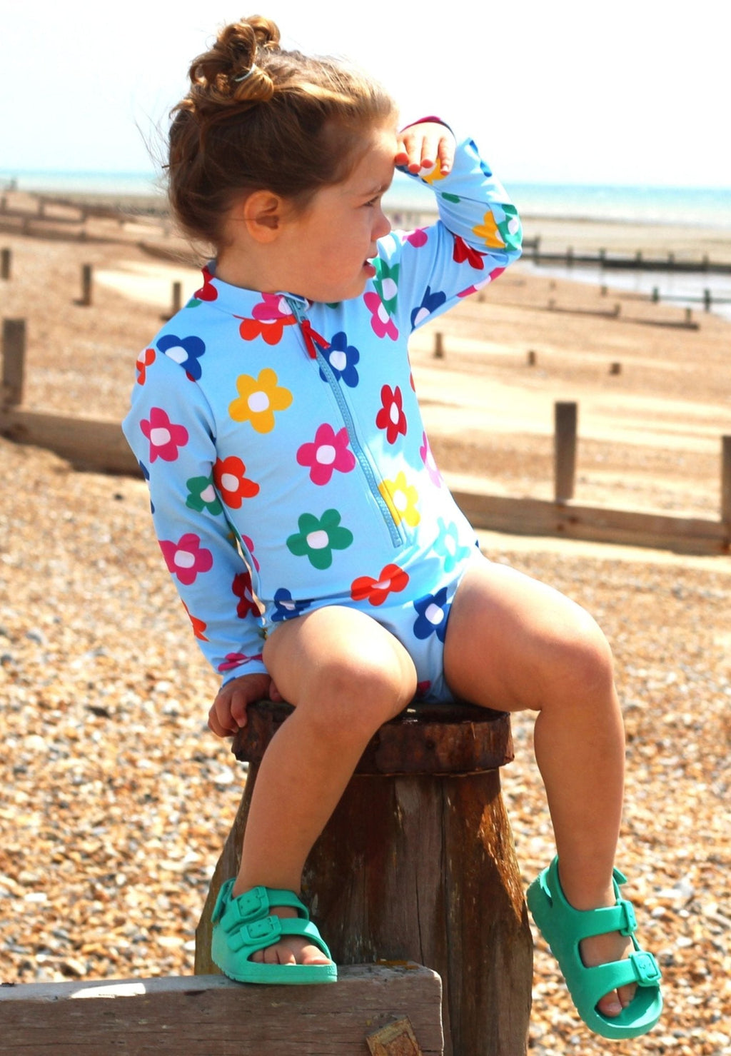 Rainbow Bloom Long Sleeve Kids Swimsuit