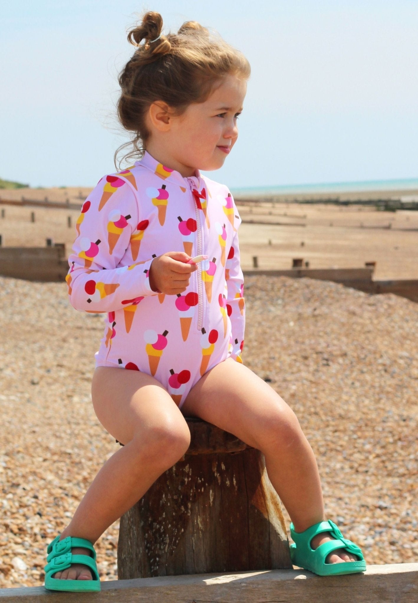 Ice Cream Cones Print Long Sleeved Kids Swimsuit