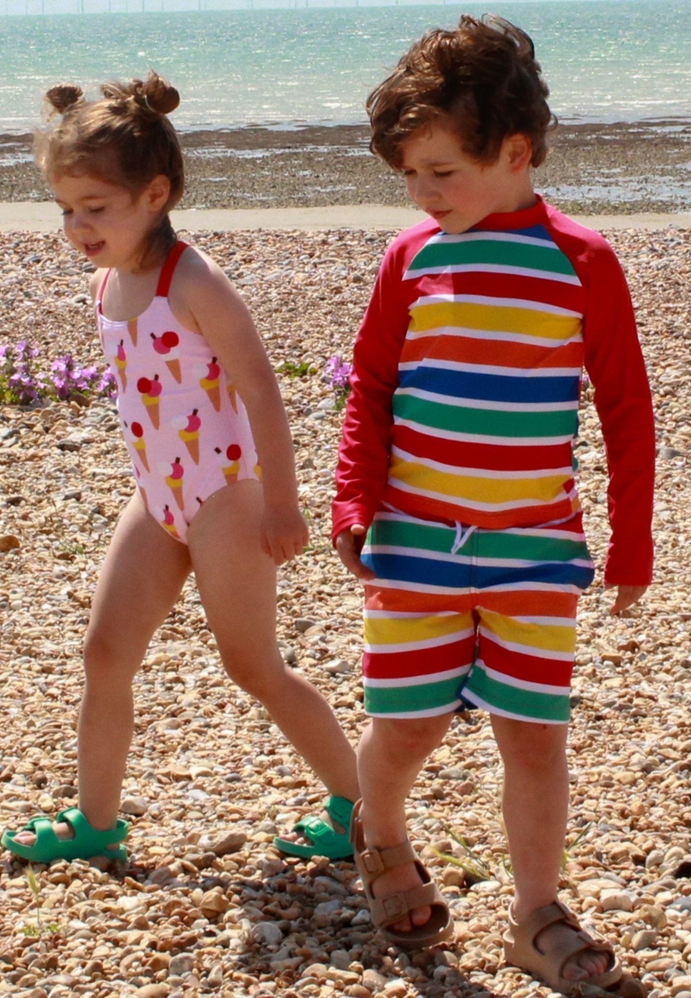 Happy Stripe Print Kids Swim Shorts