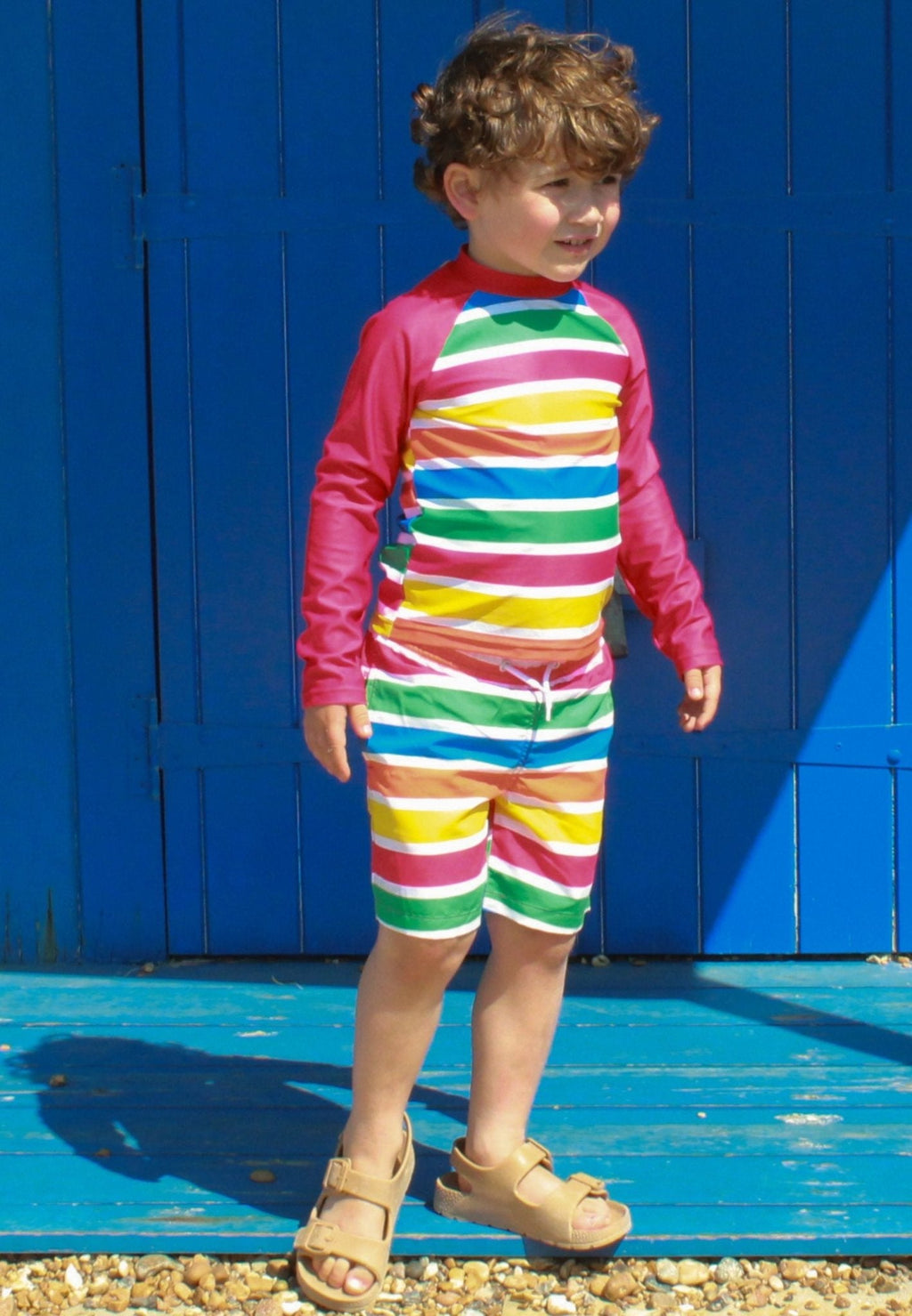 Happy Stripe Print Kids Swim Shorts
