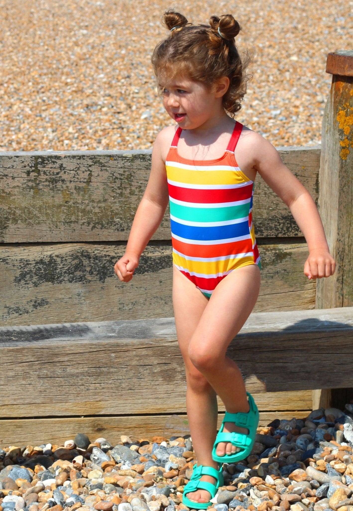 Happy Stripe Print Kids Swimsuit