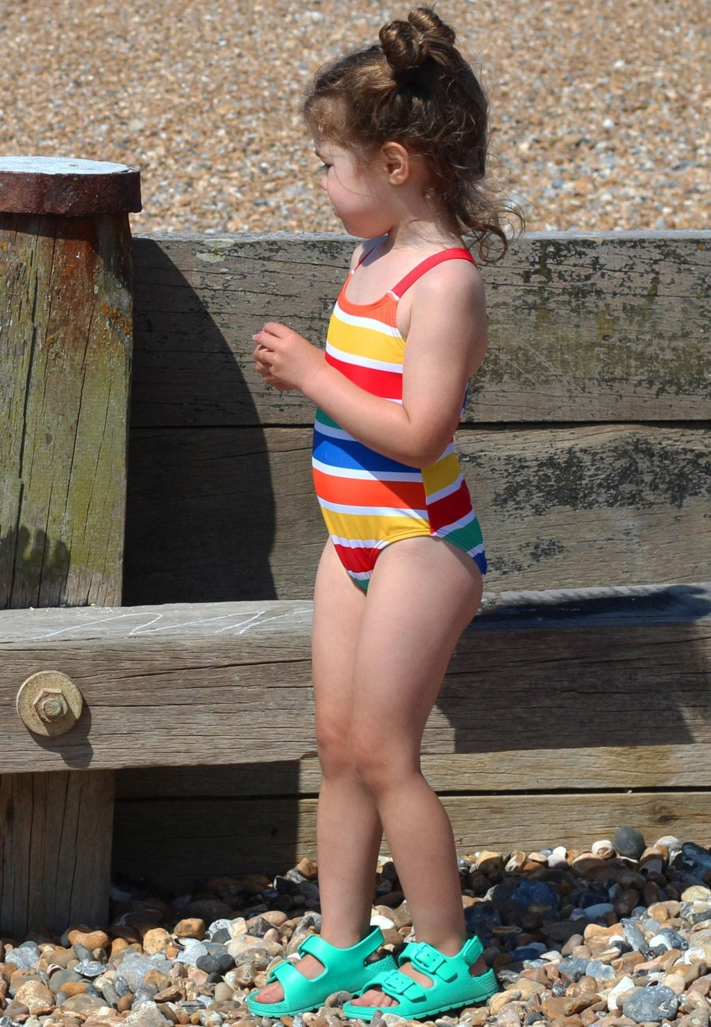 Happy Stripe Print Kids Swimsuit