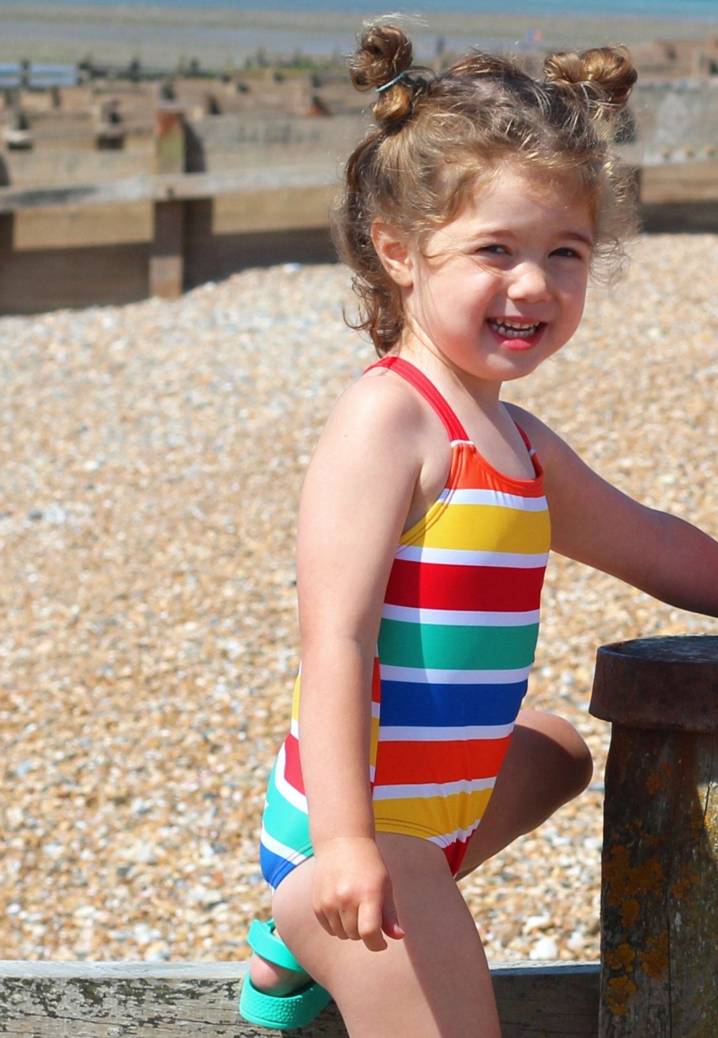 Happy Stripe Print Kids Swimsuit