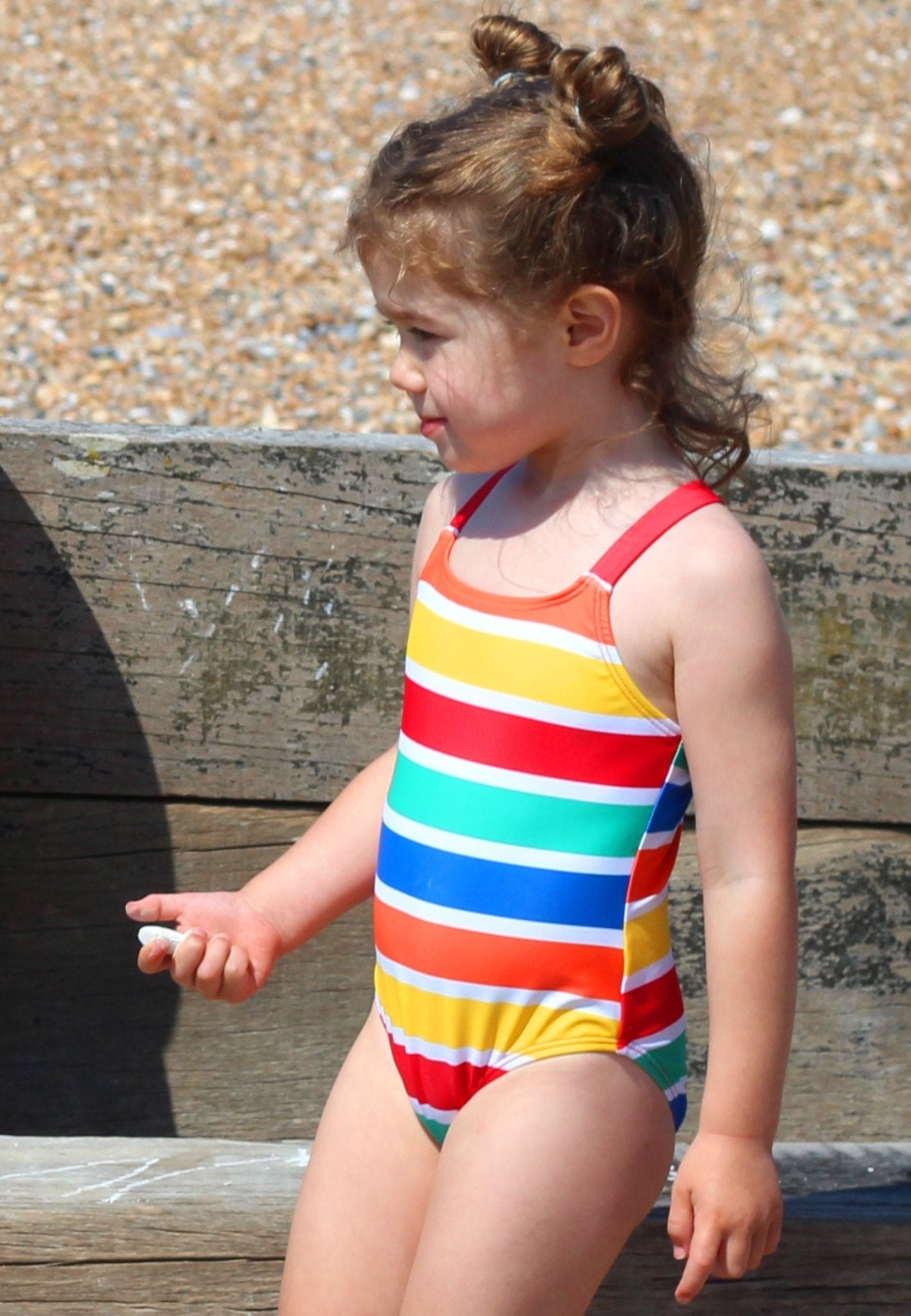 Happy Stripe Print Kids Swimsuit