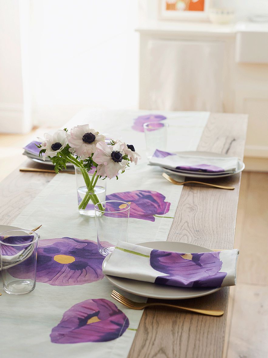 Purple Poppies Table Runner 16 x 90 inches