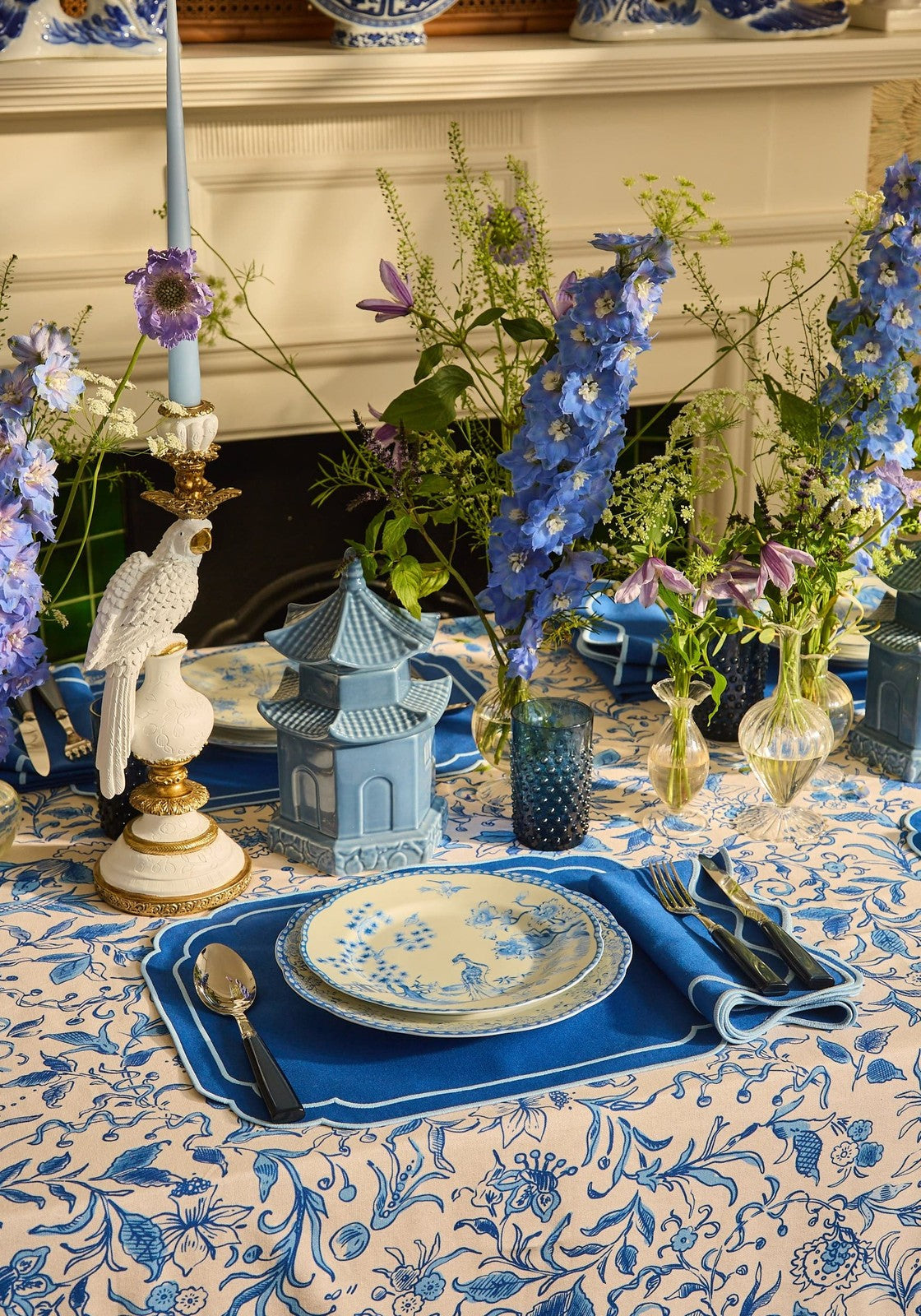 Belgravia Bloom Blue Cotton Tablecloth