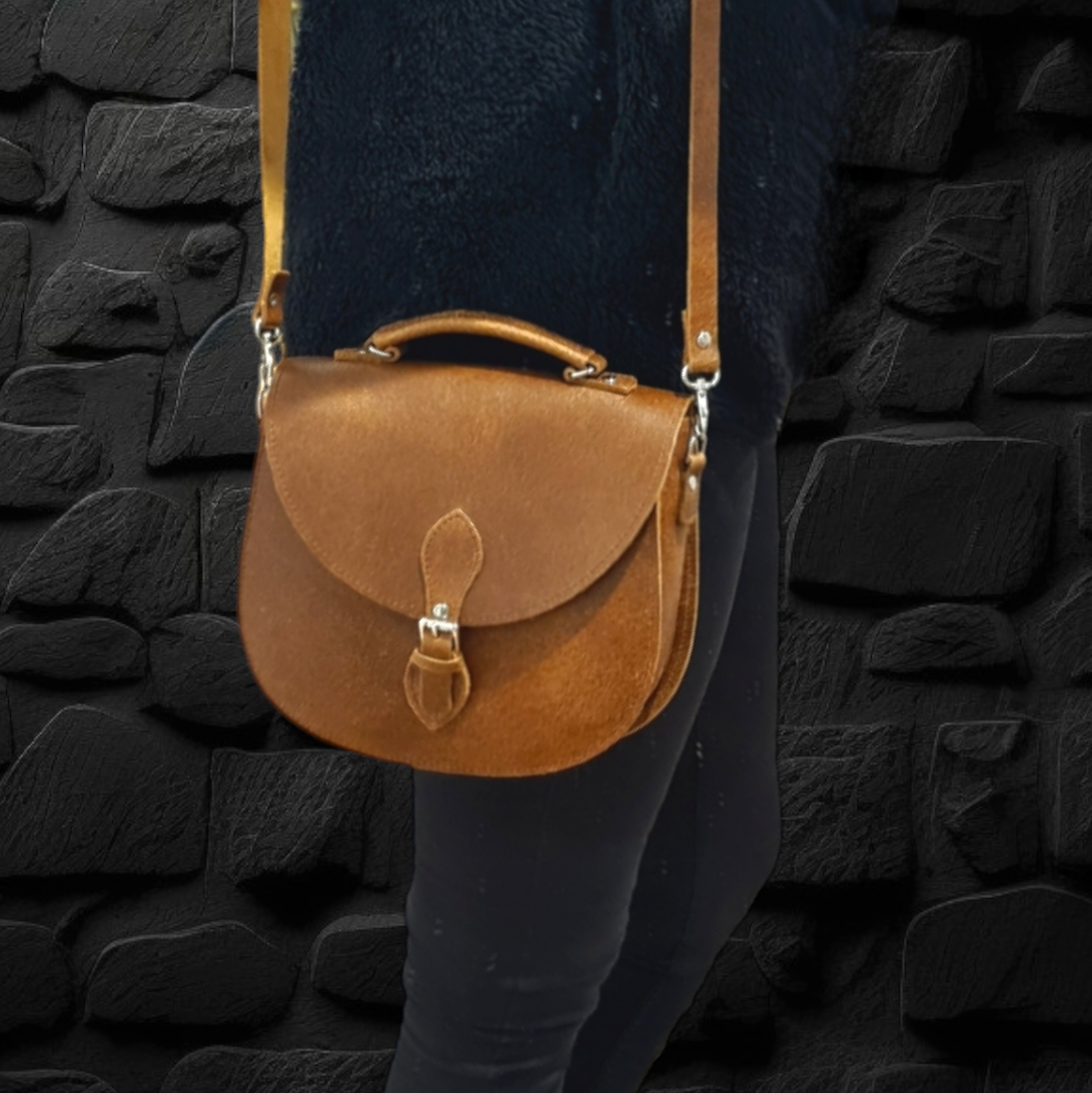 Handmade Tan Leather Saddle Bag