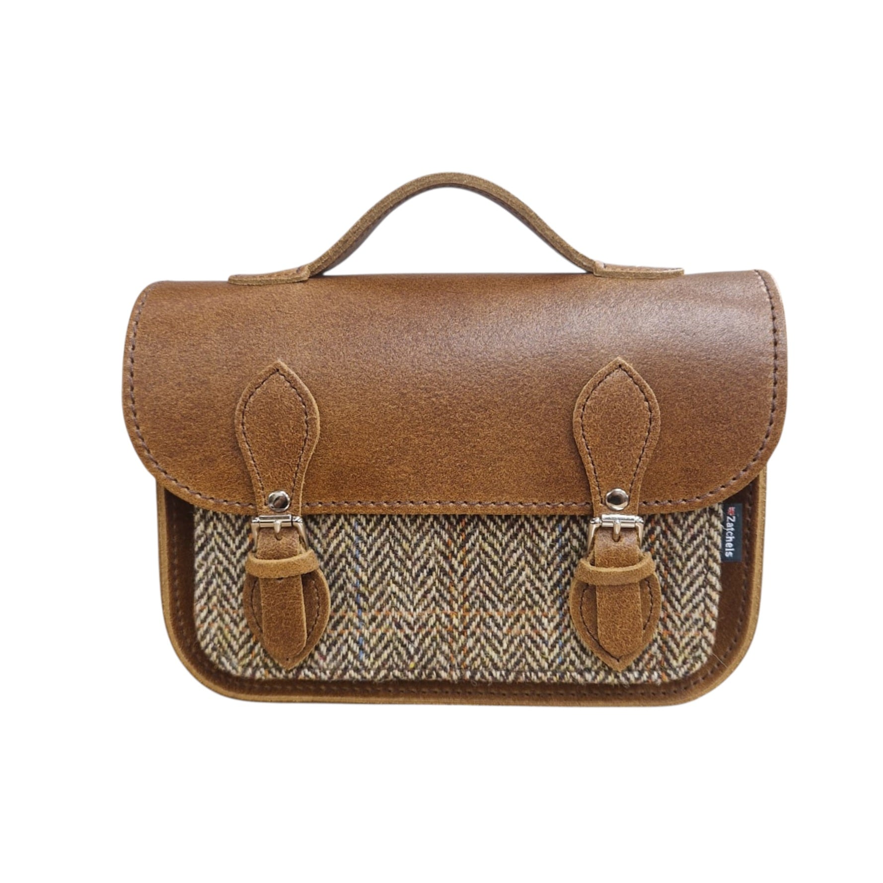 Midi Tan and Tweed Satchel Leather Handbag