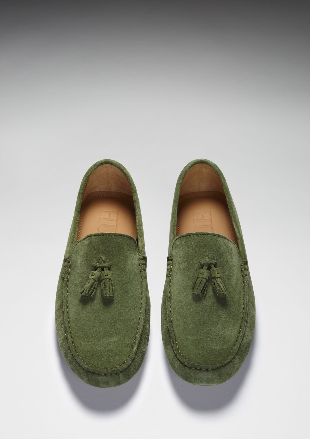 Safari Green Suede Tasselled Driving Loafers