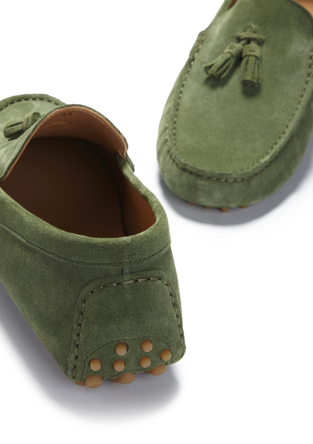Safari Green Suede Tasselled Driving Loafers