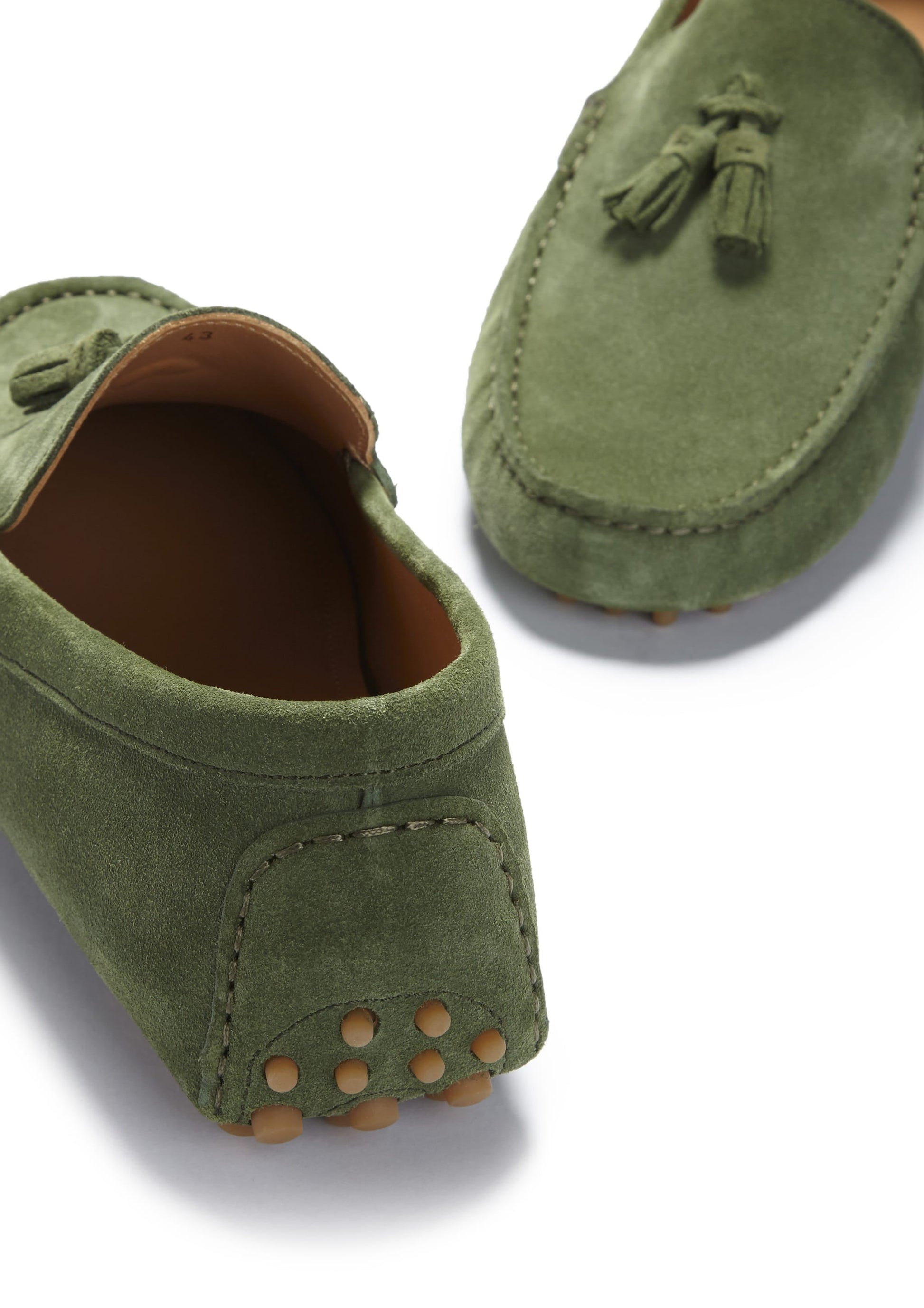 Safari Green Suede Tasselled Driving Loafers