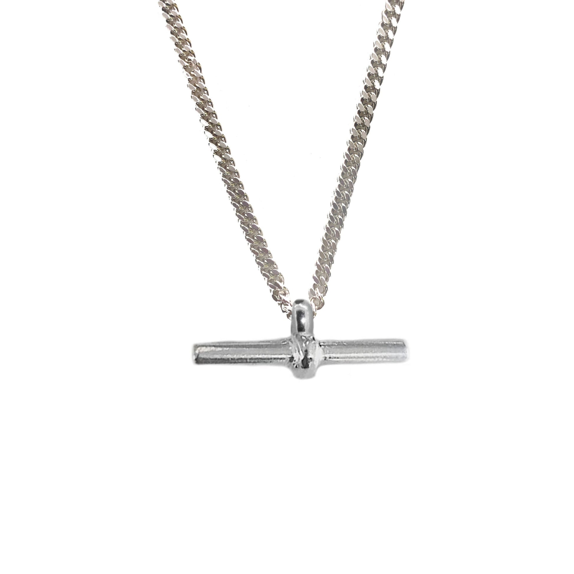 T Bar Curb Necklace in Sterling Silver