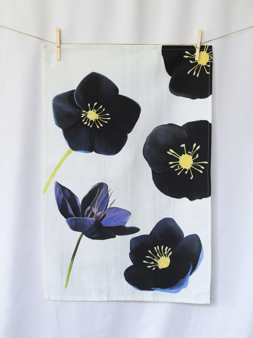Black Hellebore on Snow Tea Towel