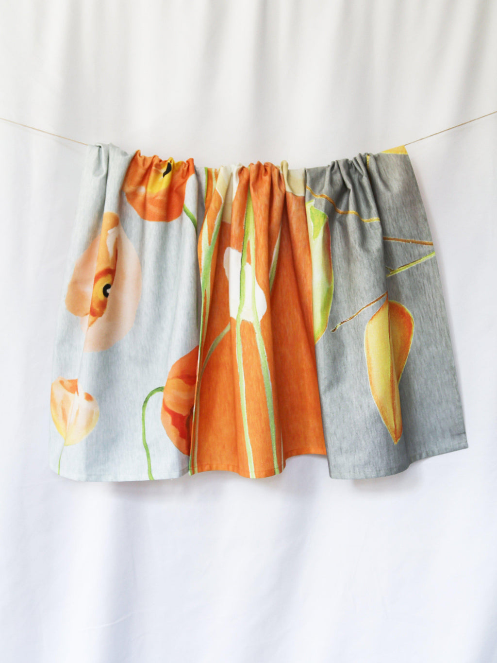 Cream Flowers on Orange Tea Towel