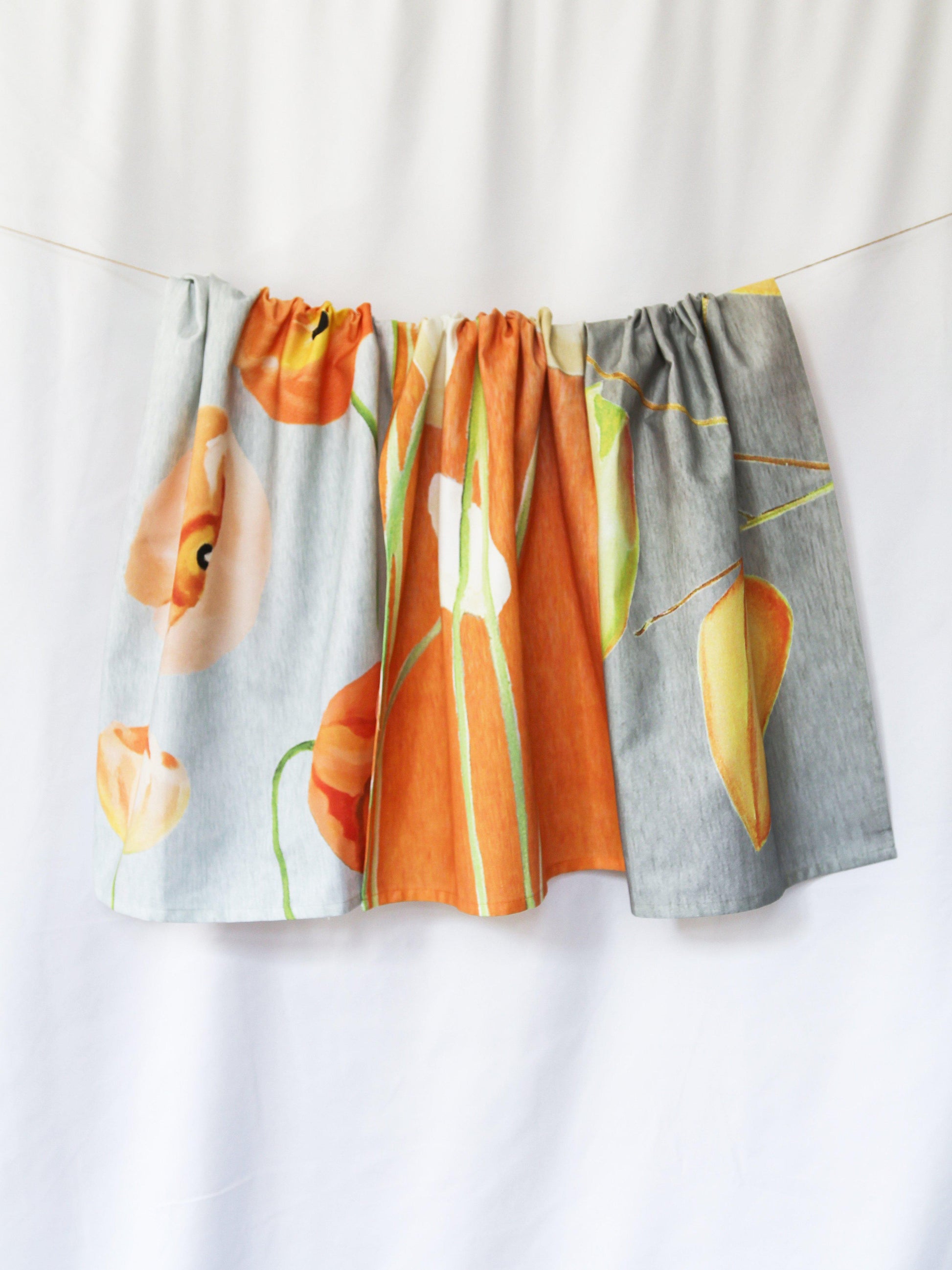 Cream Flowers on Orange Tea Towel