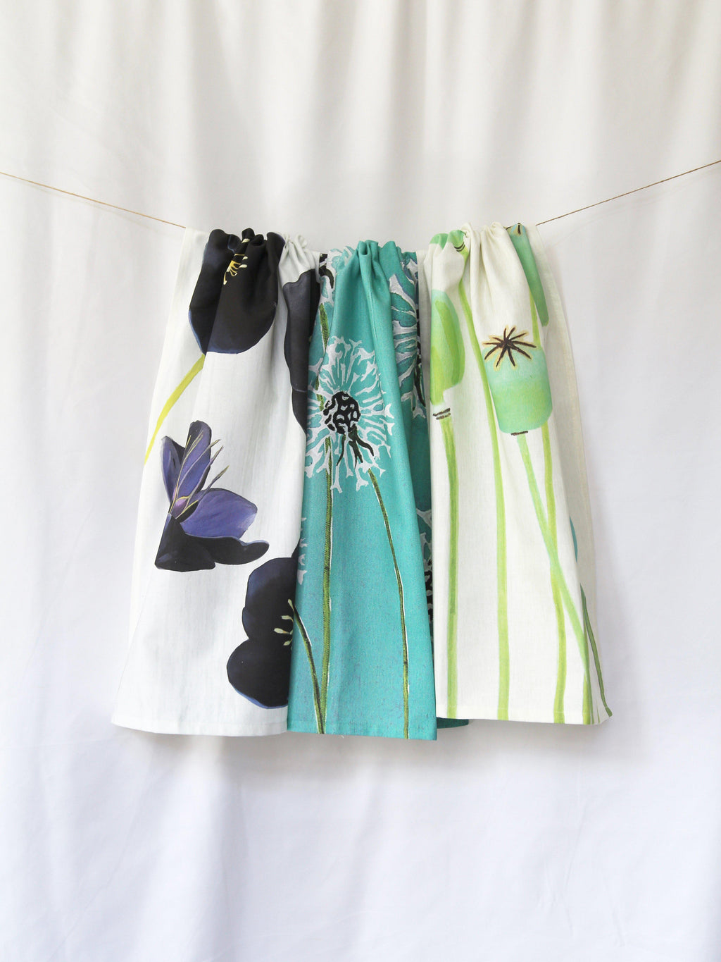 Tea Towel Dandelions on Aqua