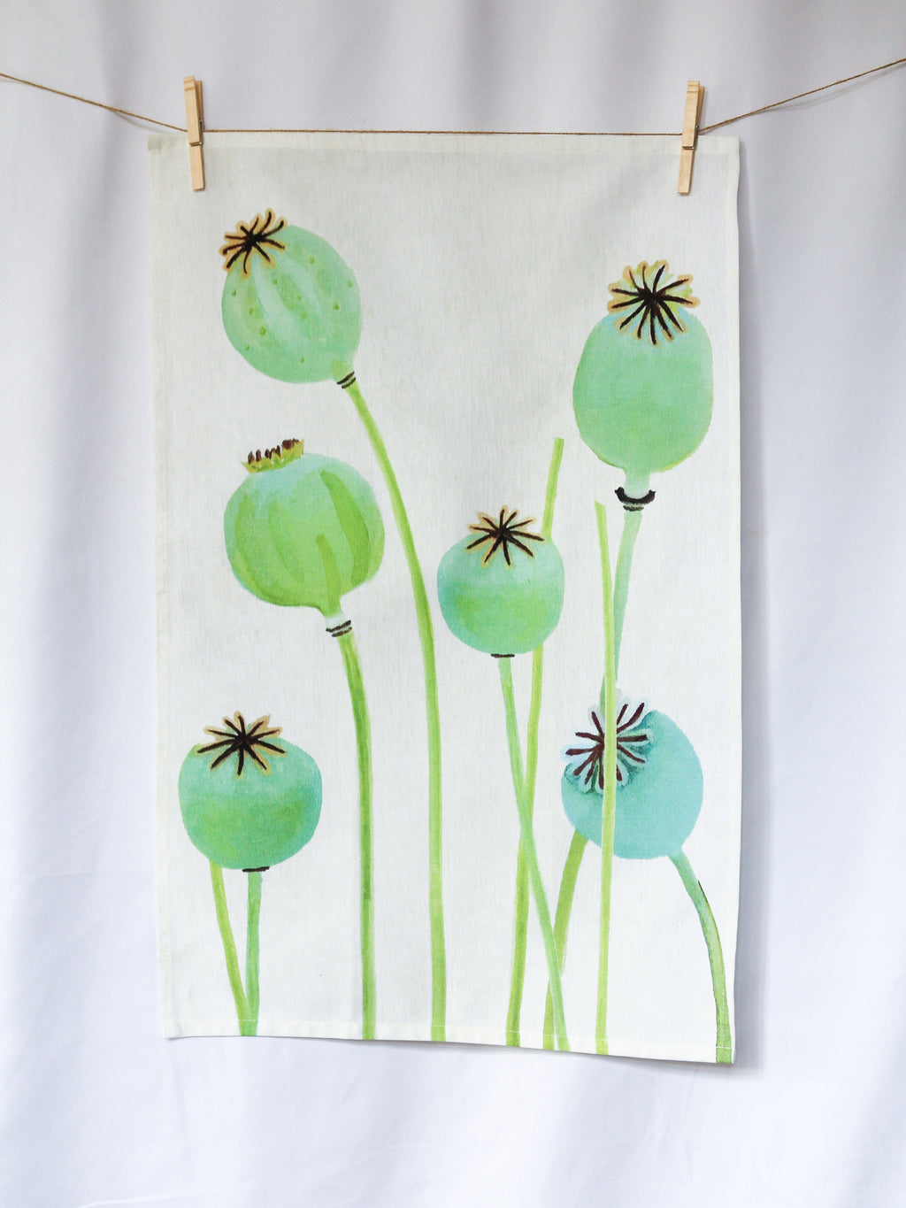 Poppy Pods Tea Towel in Ecru